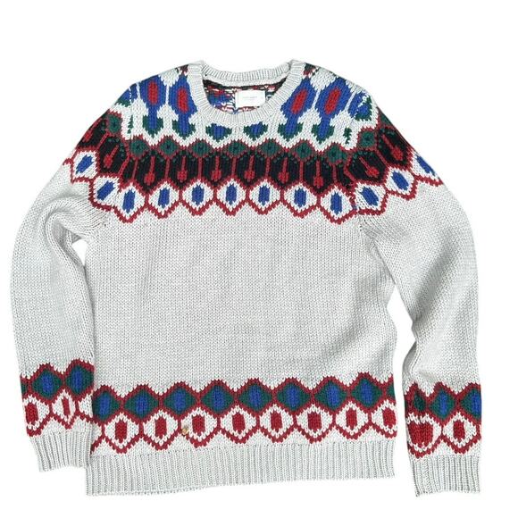 Lucky Brand XL Fair Isle Knit Cream Fisherman Cabincore - Picture 1 of 6